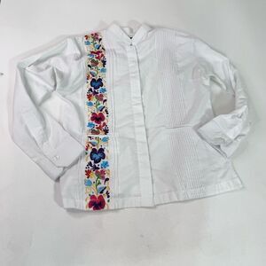 Autentica Shirt Mens Small 36 Guayabera Camisa White Floral Long Sleeve Elegant